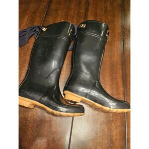 JOULES EVEDON Black Tall Rain Boots with Black Bows US Sz 7